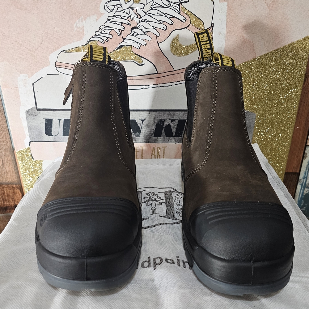 Hand Point Men's Safety Toe Brown Leather Work Boots.